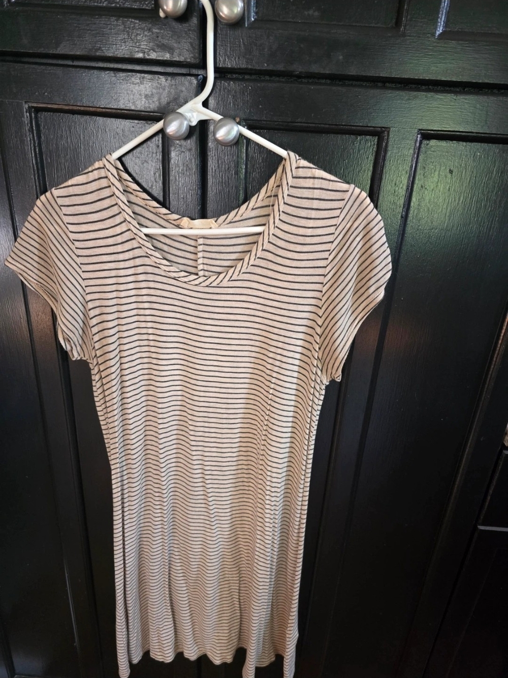 Classic Striped Short Sleeve Knit Dress - Cream/Black